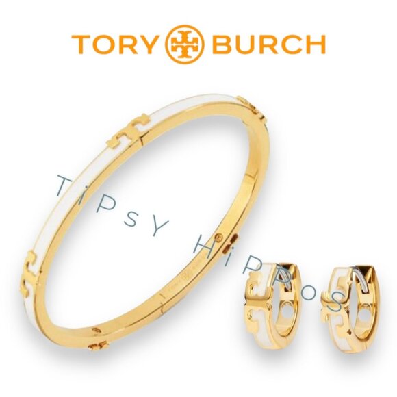 Stunning tory burch serif bangle bracelet and earring set - Picture 1 of 7